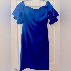 Calvin Klein Womens Off The Shoulder Neckline Side Ruch Dress size 8 Royal Blue